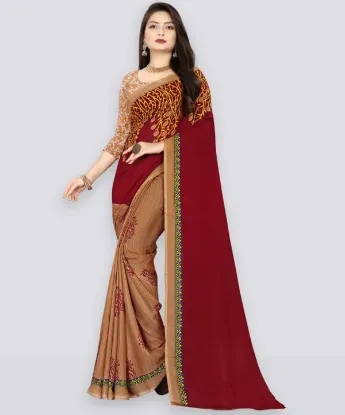 Show details for Printed, Paisley, Floral Print Daily Wear Georgette Saree (Brown, Pink) Picture of Printed, Paisley, Floral Print Daily Wear Georgette Saree (Brown, Pink)