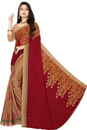 Show details for Printed, Paisley, Floral Print Daily Wear Georgette Saree (Brown, Pink) Picture of Printed, Paisley, Floral Print Daily Wear Georgette Saree (Brown, Pink)
