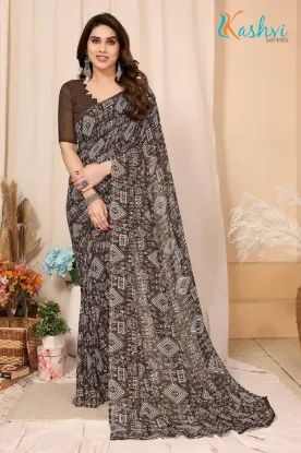 Show details for Printed Daily Wear Georgette Saree (Brown) Picture of Printed Daily Wear Georgette Saree (Brown)