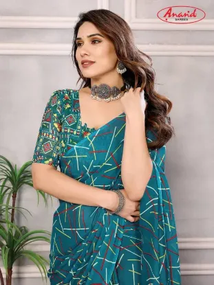 Show details for Printed Bollywood Georgette Saree (Blue) Picture of Printed Bollywood Georgette Saree (Blue)