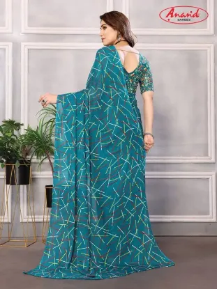Show details for Printed Bollywood Georgette Saree (Blue) Picture of Printed Bollywood Georgette Saree (Blue)
