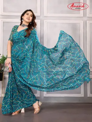 Show details for Printed Bollywood Georgette Saree (Blue) Picture of Printed Bollywood Georgette Saree (Blue)