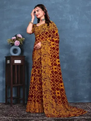 Show details for Printed Bandhani Georgette Saree (Mustard) Picture of Printed Bandhani Georgette Saree (Mustard)