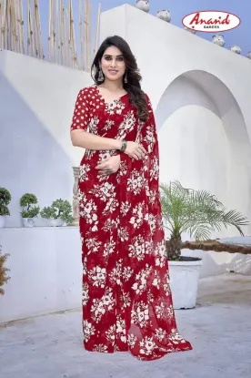 Show details for Floral Print Daily Wear Georgette Saree (Red) Picture of Floral Print Daily Wear Georgette Saree (Red)