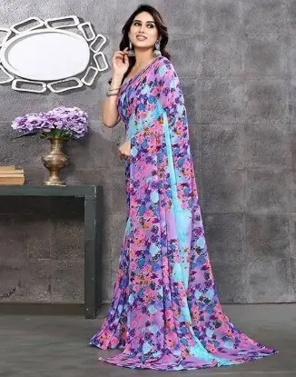 Show details for Printed Bandhani Georgette Saree (Purple) Picture of Printed Bandhani Georgette Saree (Purple)