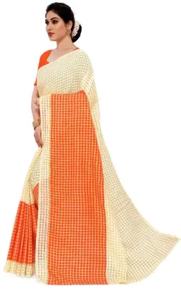 Show details for Checkered Daily Wear Art Silk Saree (Orange, Cream) Picture of Checkered Daily Wear Art Silk Saree (Orange, Cream)