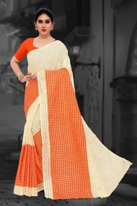 Show details for Checkered Daily Wear Art Silk Saree (Orange, Cream) Picture of Checkered Daily Wear Art Silk Saree (Orange, Cream)