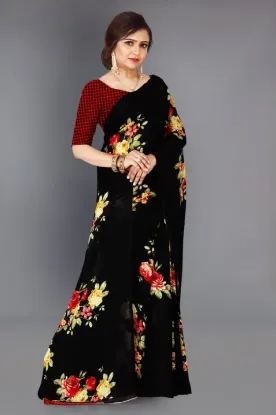 Show details for Floral Print Daily Wear Georgette Saree (Black) Picture of Floral Print Daily Wear Georgette Saree (Black)