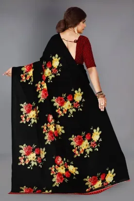 Show details for Floral Print Daily Wear Georgette Saree (Black) Picture of Floral Print Daily Wear Georgette Saree (Black)