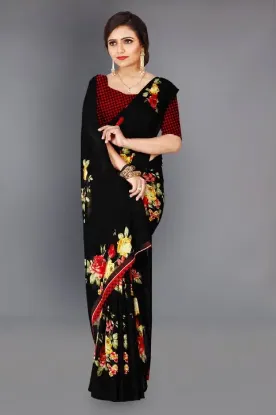 Show details for Floral Print Daily Wear Georgette Saree (Black) Picture of Floral Print Daily Wear Georgette Saree (Black)