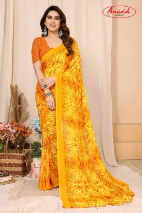 Show details for Ombre, Floral Print Daily Wear Georgette Saree (Yellow) Picture of Ombre, Floral Print Daily Wear Georgette Saree (Yellow)