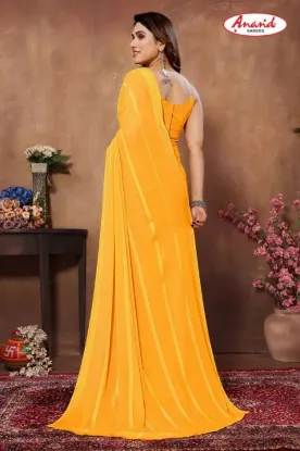 Show details for Embellished, Striped, Self Design Bollywood Satin Saree (Yellow) Picture of Embellished, Striped, Self Design Bollywood Satin Saree (Yellow)
