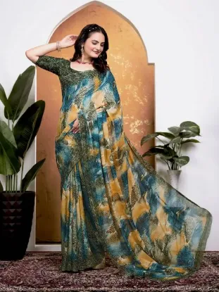 Show details for Printed Daily Wear Georgette Saree (Green) Picture of Printed Daily Wear Georgette Saree (Green)