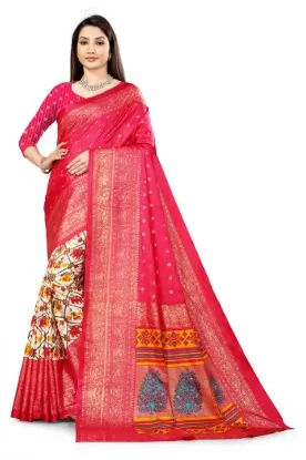Show details for Printed Daily Wear Silk Blend Saree (Pink) Picture of Printed Daily Wear Silk Blend Saree (Pink)