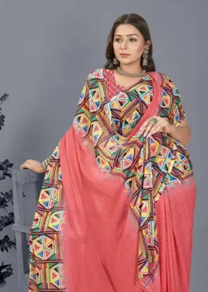 Show details for Geometric Print Bollywood Georgette Saree (Pink) Picture of Geometric Print Bollywood Georgette Saree (Pink)