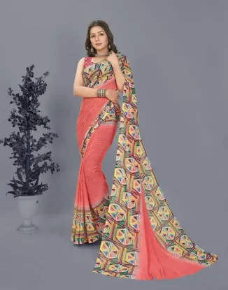 Show details for Geometric Print Bollywood Georgette Saree (Pink) Picture of Geometric Print Bollywood Georgette Saree (Pink)