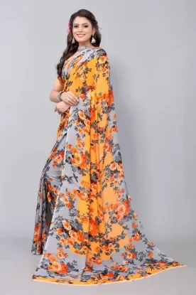 Show details for Floral Print Bollywood Georgette Saree (Orange) Picture of Floral Print Bollywood Georgette Saree (Orange)