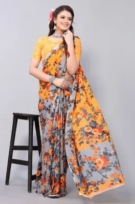 Show details for Floral Print Bollywood Georgette Saree (Orange) Picture of Floral Print Bollywood Georgette Saree (Orange)