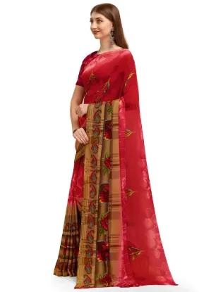 Show details for Printed Daily Wear Georgette Saree (Red) Picture of Printed Daily Wear Georgette Saree (Red)