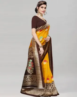 Show details for Printed Banarasi Silk Blend Saree (Mustard, Multicolor) Picture of Printed Banarasi Silk Blend Saree (Mustard, Multicolor)