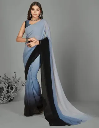 Show details for Ombre, Dyed Bollywood Georgette Saree (Blue, White) Picture of Ombre, Dyed Bollywood Georgette Saree (Blue, White)