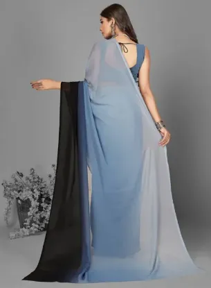Show details for Ombre, Dyed Bollywood Georgette Saree (Blue, White) Picture of Ombre, Dyed Bollywood Georgette Saree (Blue, White)