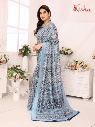 Show details for Paisley, Geometric Print Kasavu Silk Blend, Cotton Silk Saree (Light Blue, Grey) Picture of Paisley, Geometric Print Kasavu Silk Blend, Cotton Silk Saree (Light Blue, Grey)
