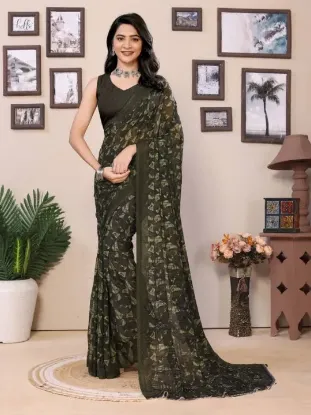 Show details for Printed Daily Wear Georgette Saree (Green) Picture of Printed Daily Wear Georgette Saree (Green)