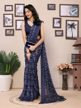 Show details for Printed Daily Wear Georgette Saree (Blue) Picture of Printed Daily Wear Georgette Saree (Blue)