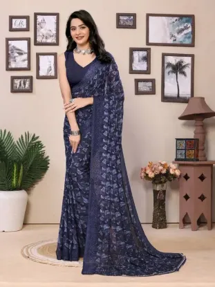 Show details for Printed Daily Wear Georgette Saree (Blue) Picture of Printed Daily Wear Georgette Saree (Blue)