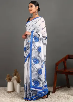 Show details for Polka Print Bollywood Georgette Saree (White) Picture of Polka Print Bollywood Georgette Saree (White)