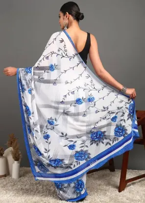 Show details for Polka Print Bollywood Georgette Saree (White) Picture of Polka Print Bollywood Georgette Saree (White)