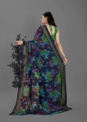 Show details for Floral Print Bollywood Georgette Saree (Green, Blue) Picture of Floral Print Bollywood Georgette Saree (Green, Blue)