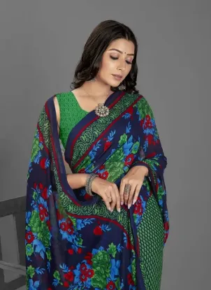 Show details for Floral Print Bollywood Georgette Saree (Green, Blue) Picture of Floral Print Bollywood Georgette Saree (Green, Blue)