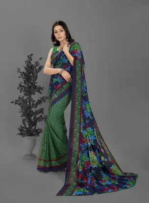 Show details for Floral Print Bollywood Georgette Saree (Green, Blue) Picture of Floral Print Bollywood Georgette Saree (Green, Blue)