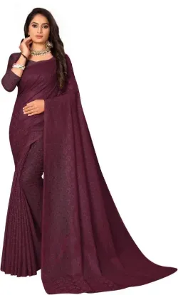 Show details for Self Design Bollywood Silk Blend Saree (Purple) Picture of Self Design Bollywood Silk Blend Saree (Purple)