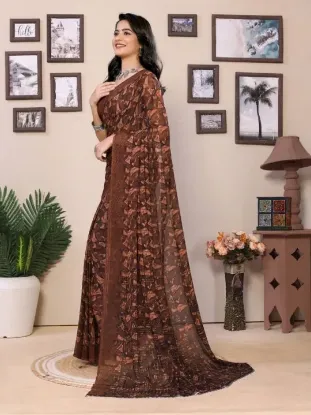 Show details for Printed Daily Wear Georgette Saree (Brown) Picture of Printed Daily Wear Georgette Saree (Brown)
