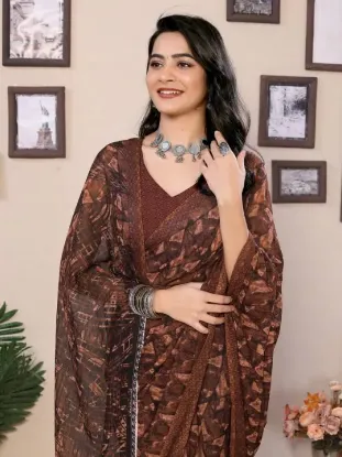 Show details for Printed Daily Wear Georgette Saree (Brown) Picture of Printed Daily Wear Georgette Saree (Brown)