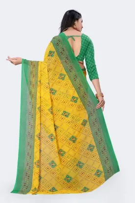 Show details for Solid/Plain Bollywood Georgette Saree (Mustard, Green) Picture of Solid/Plain Bollywood Georgette Saree (Mustard, Green)
