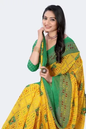 Show details for Solid/Plain Bollywood Georgette Saree (Mustard, Green) Picture of Solid/Plain Bollywood Georgette Saree (Mustard, Green)