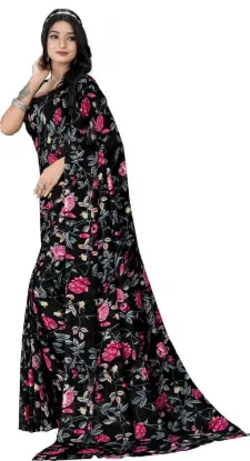 Show details for Floral Print Daily Wear Georgette Saree (Black) Picture of Floral Print Daily Wear Georgette Saree (Black)