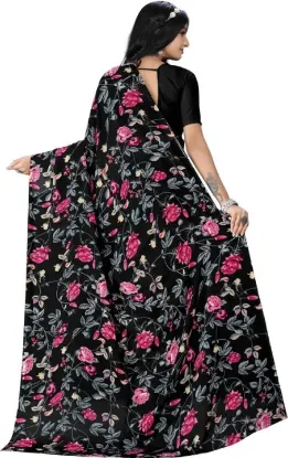 Show details for Floral Print Daily Wear Georgette Saree (Black) Picture of Floral Print Daily Wear Georgette Saree (Black)
