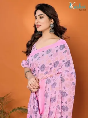 Show details for Paisley, Floral Print Daily Wear Georgette Saree (Pink) Picture of Paisley, Floral Print Daily Wear Georgette Saree (Pink)