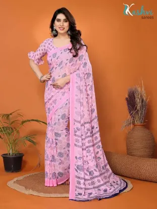 Show details for Paisley, Floral Print Daily Wear Georgette Saree (Pink) Picture of Paisley, Floral Print Daily Wear Georgette Saree (Pink)