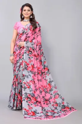 Show details for Floral Print Bollywood Georgette Saree (Pink) Picture of Floral Print Bollywood Georgette Saree (Pink)