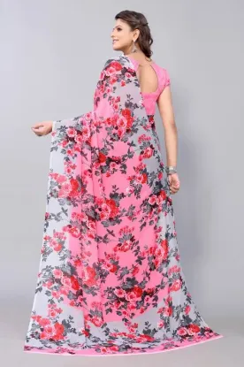 Show details for Floral Print Bollywood Georgette Saree (Pink) Picture of Floral Print Bollywood Georgette Saree (Pink)
