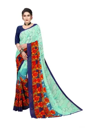 Show details for Printed Bollywood Georgette Saree (Green) Picture of Printed Bollywood Georgette Saree (Green)