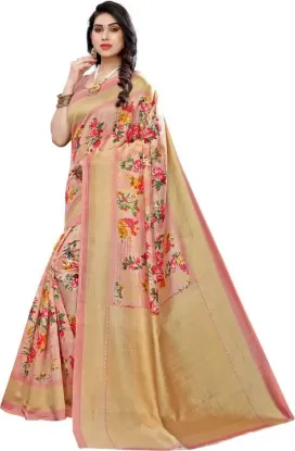 Show details for Printed Bollywood Silk Blend Saree (Pink, Beige) Picture of Printed Bollywood Silk Blend Saree (Pink, Beige)