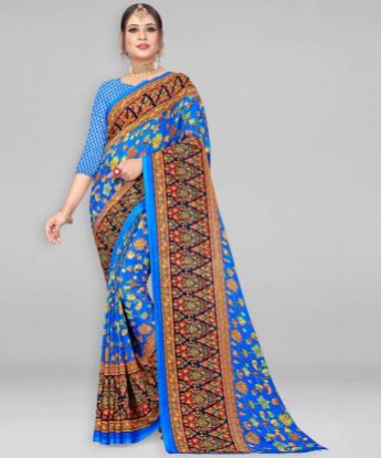 Show details for Printed Daily Wear Georgette Saree (Blue) Picture of Printed Daily Wear Georgette Saree (Blue)