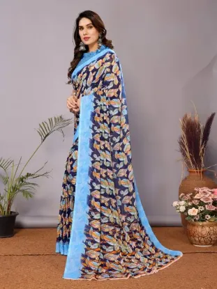 Show details for Printed Daily Wear Georgette Saree (Blue) Picture of Printed Daily Wear Georgette Saree (Blue)